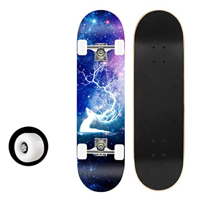 yeSQmi Skateboards for Beginners, 31 Inch Four-Wheeled Skateboard Standard Skateboard Complete Skateboards, 7 Layer Maple Double Kick Deck Concave Cru