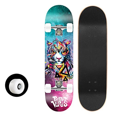 yeSQmi Skateboards for Beginners, 31 Inch Four-Wheeled Skateboard Standard Skateboard Complete Skateboards, 7 Layer Maple Double Kick Deck Concave Cru