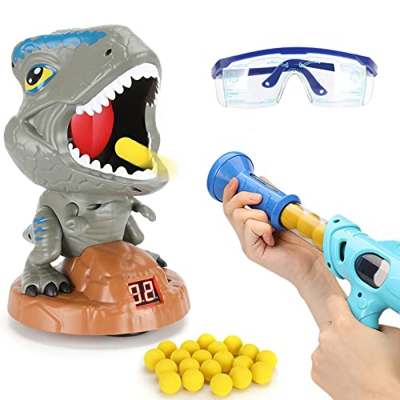 Hautton Juguete de Tiro Infantil, Juego Incluye Dinosaurio, Pistola, 10 Bolas Suaves de Espuma y Gafas Protector Regulo para Niños