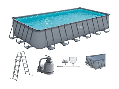 POLYGROUP TRADING LTD Summer Wave - Piscina exterior rectangular de 732 x 366 x 132 cm con estructura de acero con bomba de arena, lonas y escalera