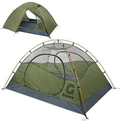Gonex Tienda de campaña ligera para 2 personas, tienda impermeable para mochileros, tienda de cúpula de doble capa con postes de aluminio, fácil insta