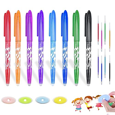 GZGXKJ 8 Pcs Bolígrafo gel borrable 0,5 mm Rollerball Pluma con 8 Recarga y 4 Borrador para Oficina Escuela Papelería Estudiantes(8 colores)