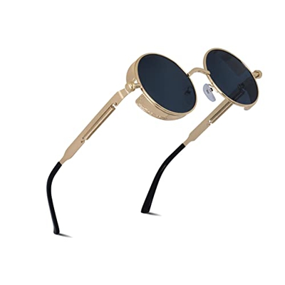 besbomig Gafas de Sol Unisex Polarizadas Círculo Metálico UV400 - Gafas de Sol Redondas Ronda Marco de Metal Gafas para Mujeres y Hombres Sunglasses