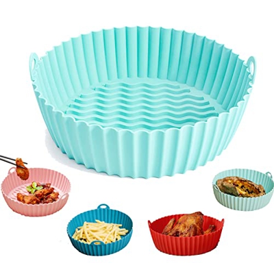 Air Fryer Silicone Baking Tray, 7.5/8.5 Inch Air Fryer Silicone Pot, [UPGRADED] Food Safe Air Fryers Oven Accessories (Large - Green [7.5''])
