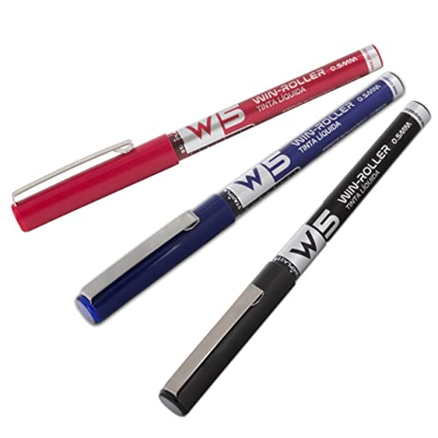 3 BOLÍGRAFOS W5 TINTA LÍQUIDA STARPLAST - Pigmento profesional, larga duración, punta fina 0.5mm para escribir - AZUL - NEGRO - ROJO