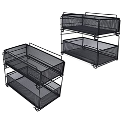 plplaaobo Organizadores de gabinete de 2 niveles, estante de acero, cesta para almacenamiento de cocina, cajón, cesta, estante de cocina multicapa, de características
