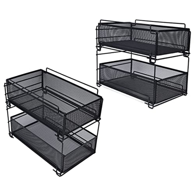 plplaaobo Organizadores de gabinete de 2 niveles, estante de acero, cesta para almacenamiento de cocina, cajón, cesta, estante de cocina multicapa, de