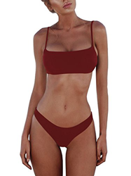 Conjuntos de Bikinis para Mujer Push Up Bikini Traje de baño de Tanga de Cintura Baja Vino Rojo XXL precio