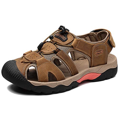 Hombre Sandalias de Verano Playa para Punta Cerrado Deportivas Exterior Senderismo Hombres Excursionismo Cuero Zapatos Velcro 38-48