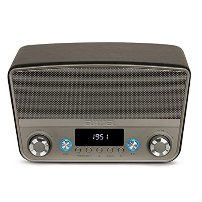 Aiwa BSTU-750BK - Altavoz Compacto Estilo Vintage (Activo, estéreo, 50W RMS, Bluetooth, Entrada óptica, USB, HDMI-ARC, RCA, FM y Entrada 6.3mm y 3.5 m