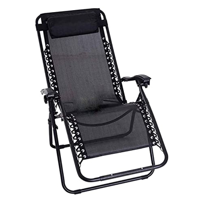 Acan Tradineur - Tumbona Plegable de Acero, reclinable, reposacabezas Acolchado, Tejido Resistente. Color Negro. 90 x 66 x 108 cm