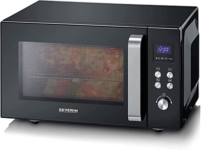 SEVERIN Microondas 2 en 1, microondas con grill y base de cerámica para descongelar y calentar, microondas digital grande para platos cuadrados, negro