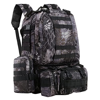 SHANNA Mochila Militar, Mochila Crossfit, Mochila Militar Tactica de 55 L para Senderismo al Aire Libre Camping Trekking Pesca Caza (Negro Con Estampa
