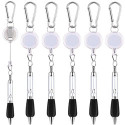 SevenMye 6 bolígrafos con clip de mosquetón retráctiles, clip para cinturón y mosquetón llavero, bolígrafo, plateado características