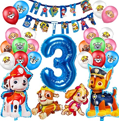 Decoración de Globos de Cumpleaños,Globos de Patrulla Canina,Globos 3 Cumpleaños,Helium Foil Balloons Cumpleaños,Suministros para Fiestas Infantiles,N