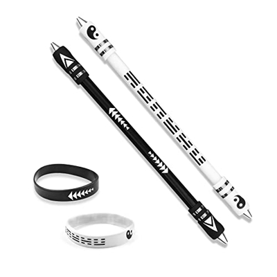Bolígrafo giratorio de 2 colores con pulsera de silicona, cabezales de metal, bolígrafo giratorio con peso de 21,5 cm, bolígrafo giratorio para, sin r