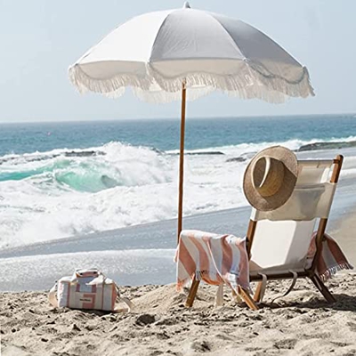 Sombrilla De Playa De Φ180cm con Flecos, Sombrilla De Jardín, Parasol para Exteriores para Jardín, Piscina, Patio, Sombrillas Redondas con Función De 