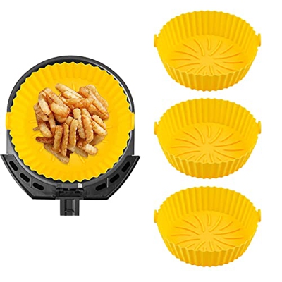 Xyfw Forro de silicona para freidora de aire, paquete de 3 ollas de silicona reutilizables para freidora de aire, accesorios antiadherentes para freid