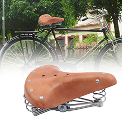 Sillín de bicicleta de cuero marrón 3 muelles acero inoxidable cuero retro asiento 26 x 21,5 cm clásico retro sillín de bicicleta con asiento de suspe características
