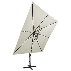 Sombrilla voladiza con poste y luces LED, Leepesx Parasol Terraza, Sombrilla Terraza Exterior, Parasol Exterior, Sombrilla Playa, Sombrilla De Jardín, en oferta