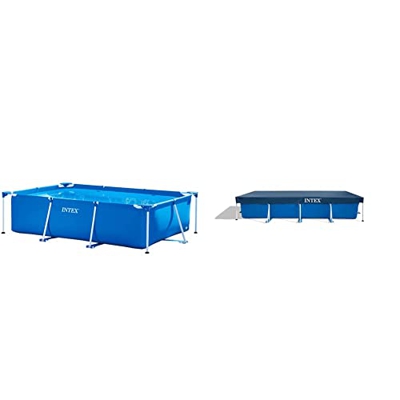 Intex 28273NP Small Frame - Piscina Desmontable Tubular, 450 x 220 x 84 cm, 7.127 litros + 28039 - Cobertor Piscina Rectangular Prisma/Small Frame 460