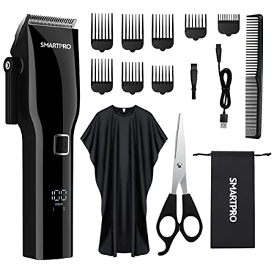 SMARTPRO Cortapelos profesional para hombre, recortadora de barba con pantalla LED, corte bonito y suave, duración de la batería de más de 120 minutos