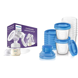 Philips Avent Extractor de leche manual (modelo SCF430/10)+Set de recipientes para leche materna (10 recipientes + 10 tapas + 2 adaptadores) características