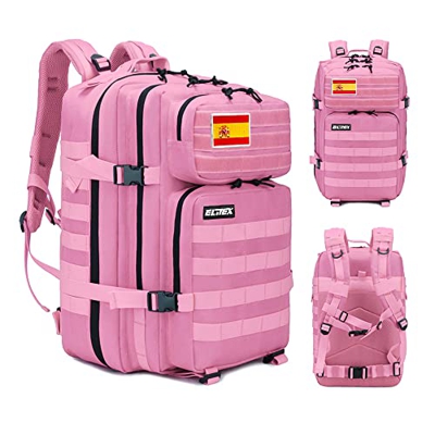 Elitex Mochila 25L Tactica Militar Bandera España Impermeable para Deporte, Gimnasio, Aire Libre Oxford 900D (Rosa Parche España)