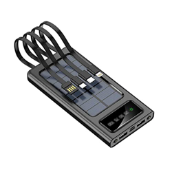Cargador Solar Banco De Energía Móvil, 20000mAh Pequeño Y Portátil Viene con 4 Cables Luces LED Duales Células De Seguridad (Color : Black) características