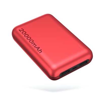 Powerbank 20000 mAh, Batería Externa Movil with 2 Outputs, 2 Cables(Micro & Type-C), Aleación de Aluminio PowerBank(Rojo) Compatible con iPhone, iPad,