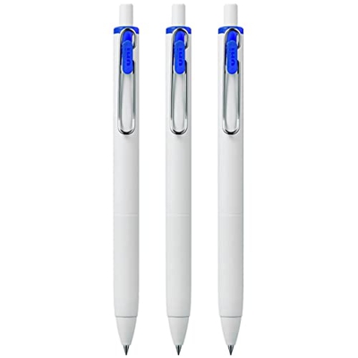 Uni-Ball UMN-S-05 - Bolígrafos retráctiles de tinta de gel, punta de 0,5 mm, barril blanco, tinta azul, paquete de 3