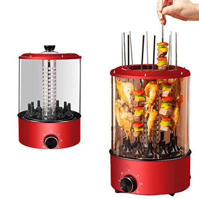 LARIAU Asador eléctrico BBQ Grill 1100w Timing Kebab Machine Parrillas eléctricas Interior 360 ° Rotación Completamente automática Fácil de Limpiar