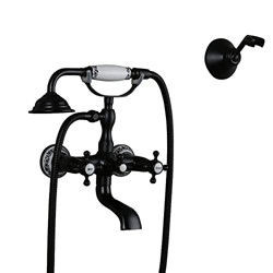 FMOPQ Grifo Mezclador de baño Victoriano Retro con Accesorio de Ducha Ducha de bañera Negra Grifo de Agua Caliente y fría Manija Cruzada Grifos mezcla características
