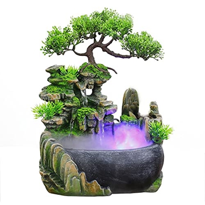 Desktop Waterfalls Wealth Company Office Tabletop Ornaments Desktop Flowing Water Waterfall Fountain with Color Changing Lights Spray Desktop Fountain