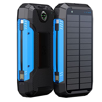 Cargador Solar Power Bank, 20000mAh 30000mAh con Cable Type-C/iOS 2 Salidas USB 2 Puertos De Entrada Brújula LED Incorporada (Color : Blue, Size : 300