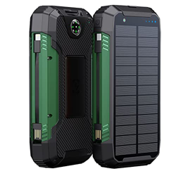 Cargador Solar Power Bank, 20000mAh 30000mAh con Cable Type-C/iOS 2 Salidas USB 2 Puertos De Entrada Brújula LED Incorporada (Color : Green, Size : 20 características
