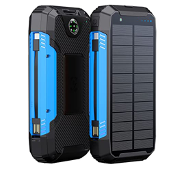 Cargador Solar Power Bank, 20000mAh 30000mAh con Cable Type-C/iOS 2 Salidas USB 2 Puertos De Entrada Brújula LED Incorporada (Color : Blue, Size : 200 en oferta