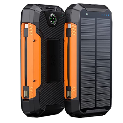 Cargador Solar Power Bank, 20000mAh 30000mAh con Cable Type-C/iOS 2 Salidas USB 2 Puertos De Entrada Brújula LED Incorporada (Color : Orange, Size : 2