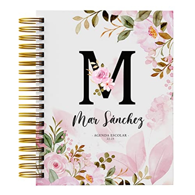 Agenda Escolar 2022-2023 - Agenda Escolar desde Septiembre 2022 a Agosto 2023 - Tamaño A5 - Diseño Flores en Portada - Agenda Personalizada Semana Vis