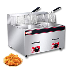 Freidora de Gas de 20 Late Freing Ban de Papas Fritas French Máine Freidora con 2 cestas de freír Acero Inoxidable Cilindro de Doble cilindro/14995 características