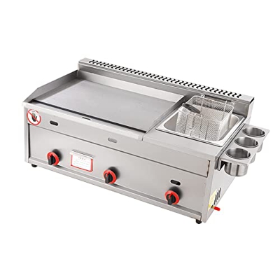 FETION Freidora de Gas Multifuncional + Plancha, freidora de 30 litros Freid Chips de Pollo de Acero Inoxidable Freidora con Canasta for Canasta for r