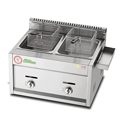 FETION Freidora de Gas Doble de Doble Cilindro de 20L, encimera de Acero Inoxidable de Acero Inoxidable de Peso Ligero.