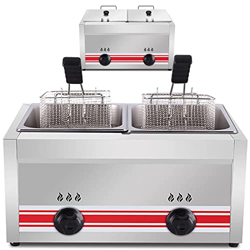FETION Freidora de Gas de Gran Capacidad con canastas y Tapa extraíbles, 2 0l/30l, Control de Temperatura Independiente, Potencia de Fuego Ajustable,  en oferta