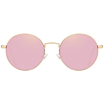 H HELMUT JUST Gafas De Sol para Mujer y Hombre Redondas Retro Rosa Tipo Espejo Protección UV400 HJ1303