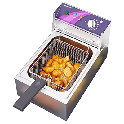 FETION Freanos de encimera eléctricos de Gran Capacidad de Acero Inoxidable con Canasta y limitador de Temperatura for Cocina Comercial de restaurante