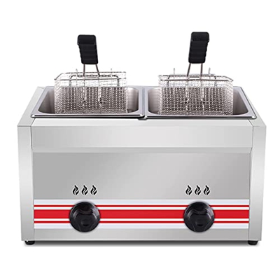 1 0L 20L 30L Acero inoxidable Lpg Freidora, freidora de gas comercial, potencia de fuego ajustable, for papas fritas rosquillas, cesta desmontable y t