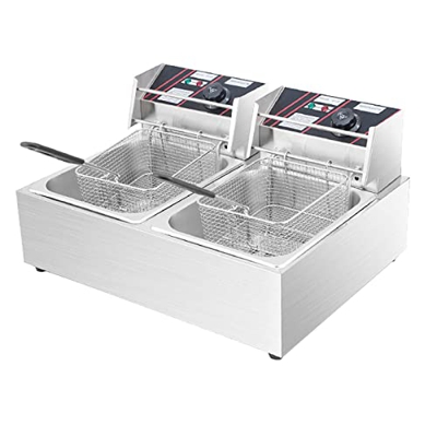 FETION Freidora Profunda eléctrica con Canasta y Tapa de la máquina de Frito de la Cocina, freidora Francesa de Acero Inoxidable for Papas Fritas de C