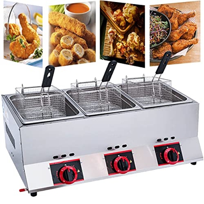 FETION Freidora de Gas, freidora Profunda Profesional, freidora Dual de Gran Capacidad 33L, con canastas y Tapa extraíble, Potencia de Fuego Ajustable