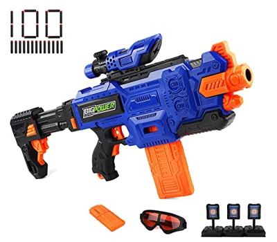 Bigpower Electric Lanzadores de dardos motorizados con 2 cargadores y 100 dardos de espuma compatibles con la serie principal, rifle de dardos de espu