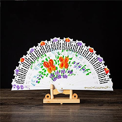 Abanico Plegable Abanico Plegable De Madera Abanico De Mano para Damas Boda Decoraciones para El Hogar Pintadas A Mano Actuación De Baile (Color : Whi